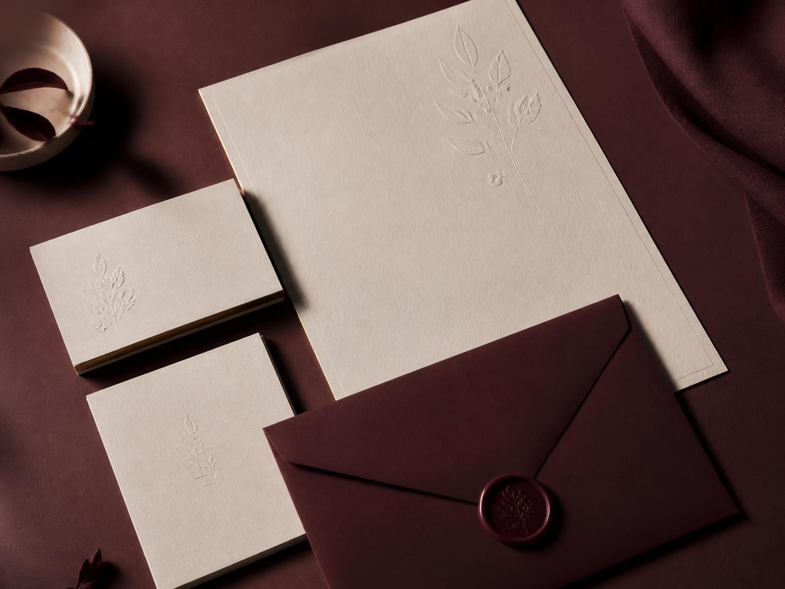 Letterhead sheet with burgundy rule on ivory cotton stock